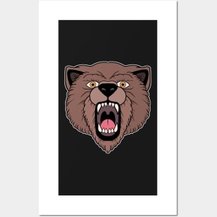 Traditional Tattoo Roaring Bear Head with Teeth Posters and Art